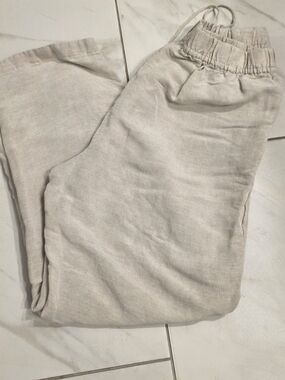 H&M Drawstring Linen-Blend Joggers - Light Beige